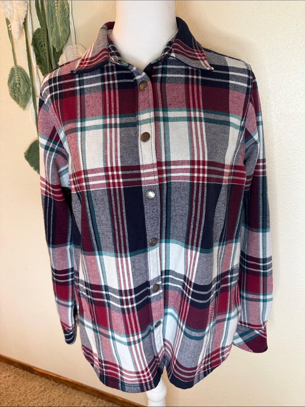 Orvis Burgundy, Navy and Gray Plaid Button-Down Shirt